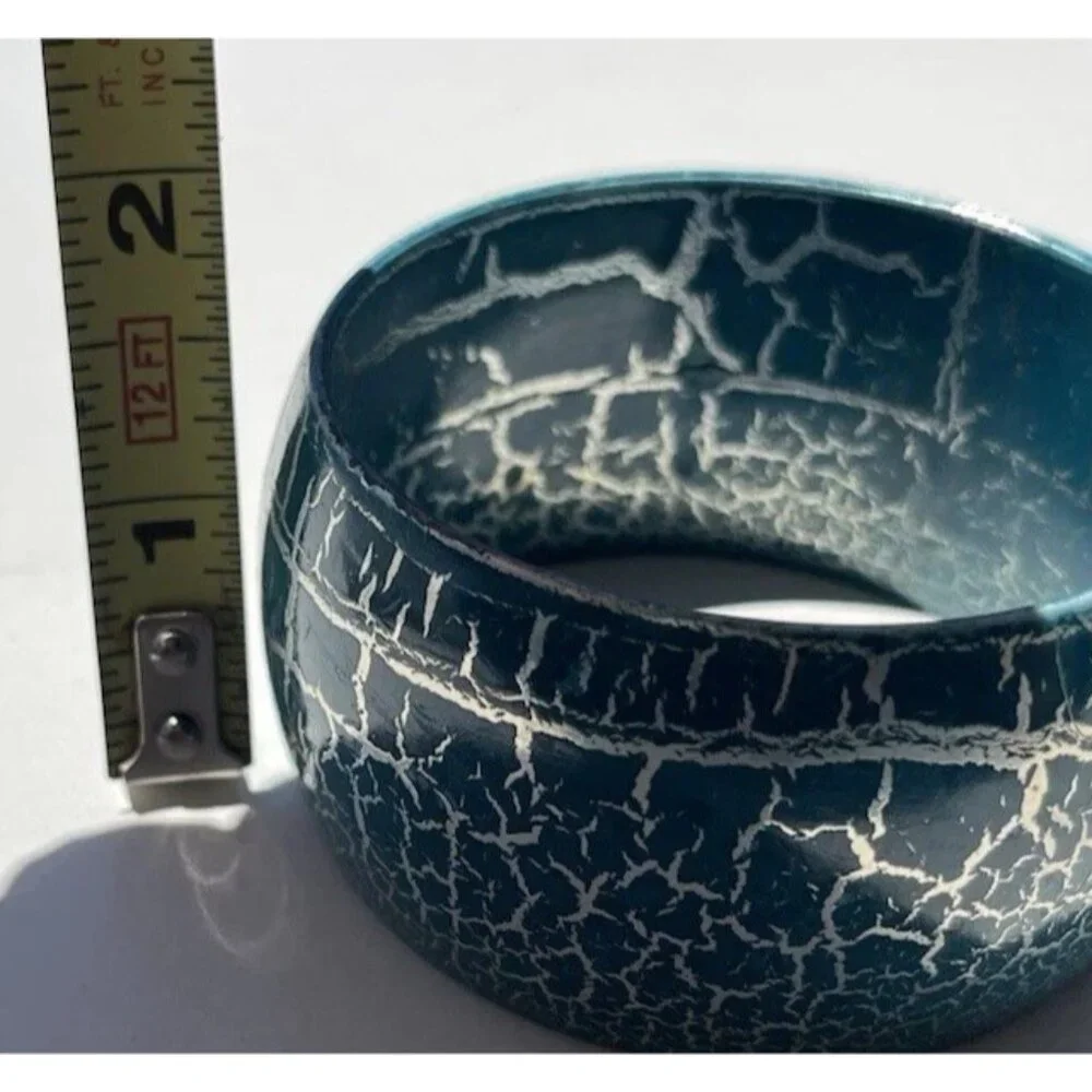 Wide Chunky Cracked Effect Quality Bracelet Bangle cuff bracelet Blue Green Sz 8